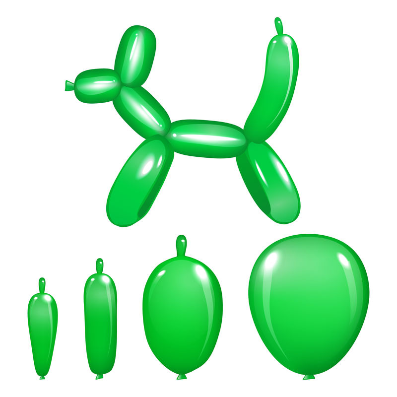 一个白色背景的气球上的绿狗玩具。3d插图。矢量