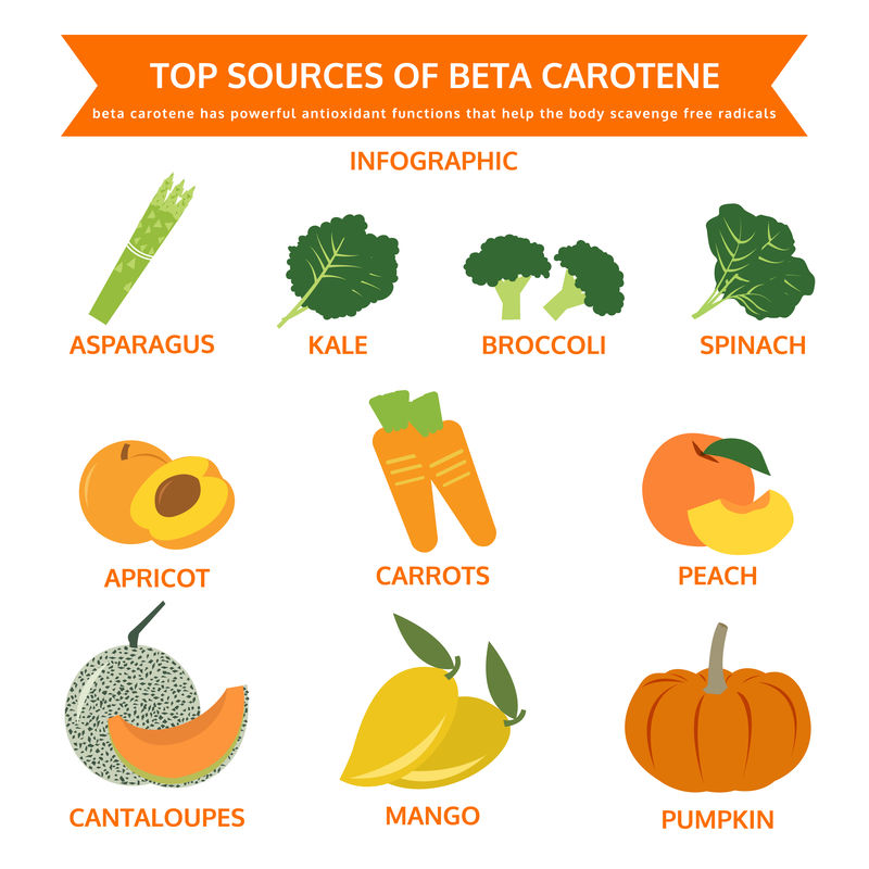 β-胡萝卜素的顶级来源，食品信息图表，载体
