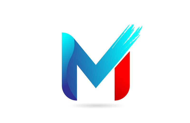 M公司用带粗刷图案的蓝红色字母