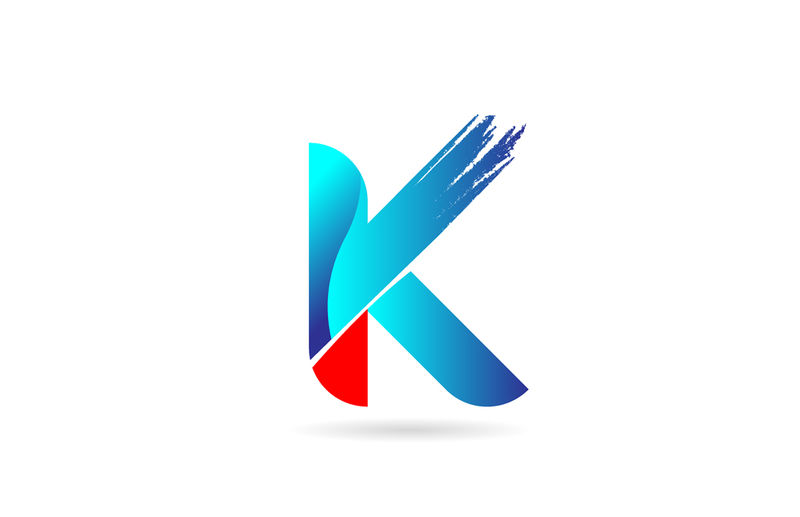 K公司用带粗刷图案的蓝红色字母