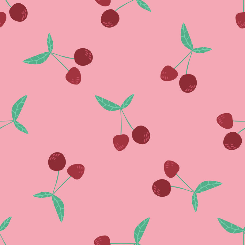 樱桃浆果和树叶无缝图案载体