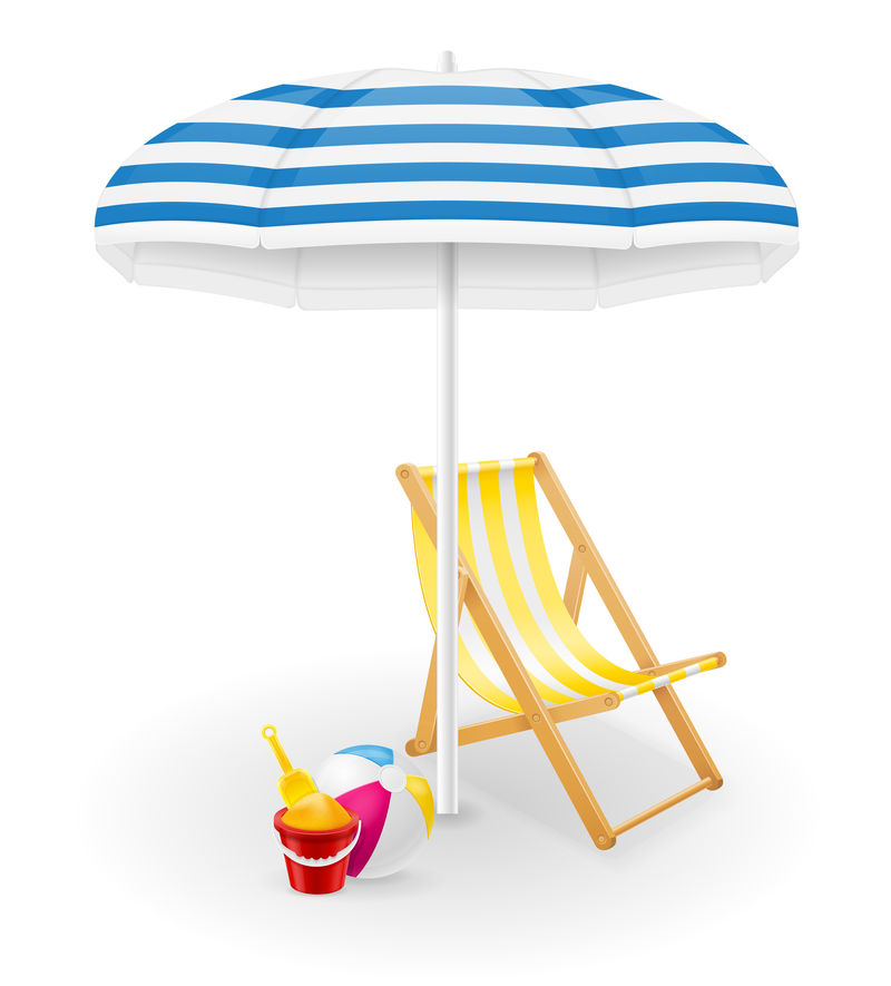 海滩属性雨伞和躺椅库存向量图解向量