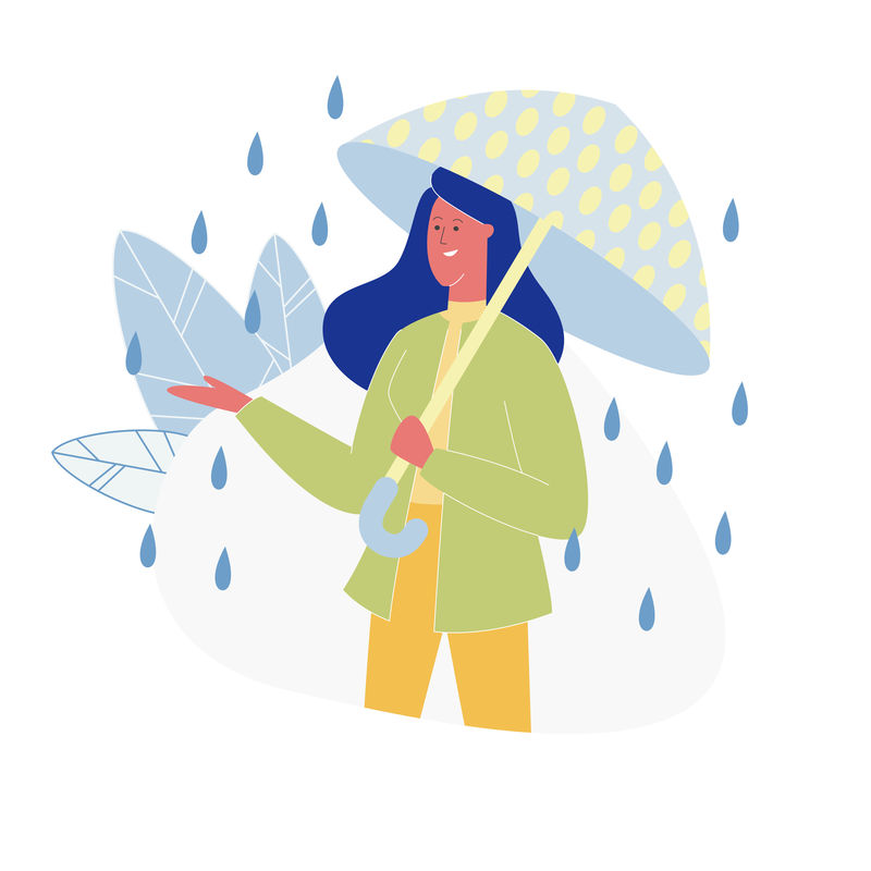 站在雨矢量上的带点亮伞的女人