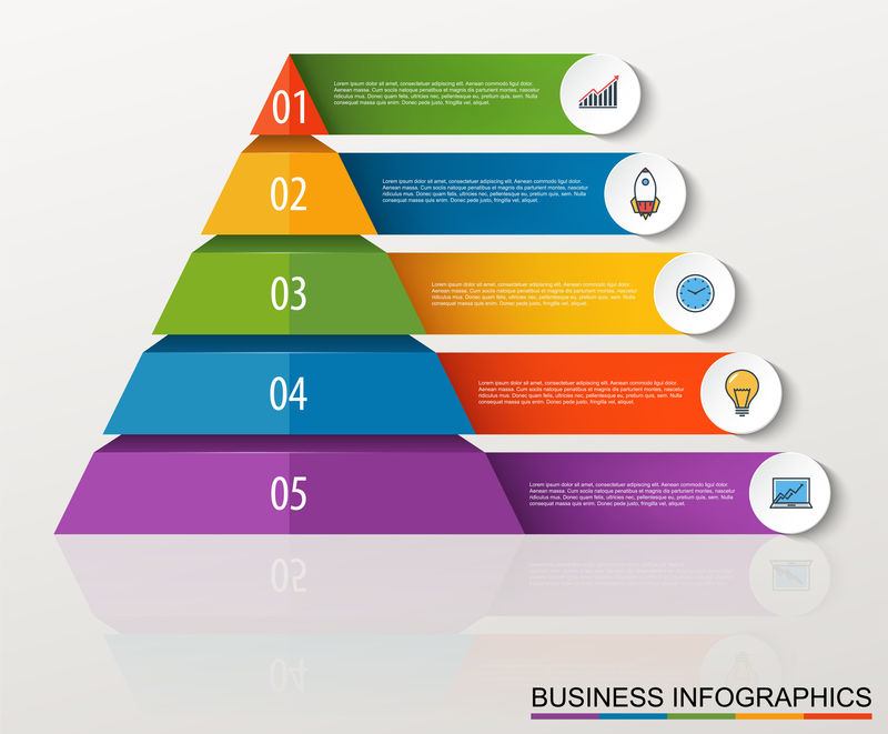 带有数字和业务图标矢量的信息图多级金字塔