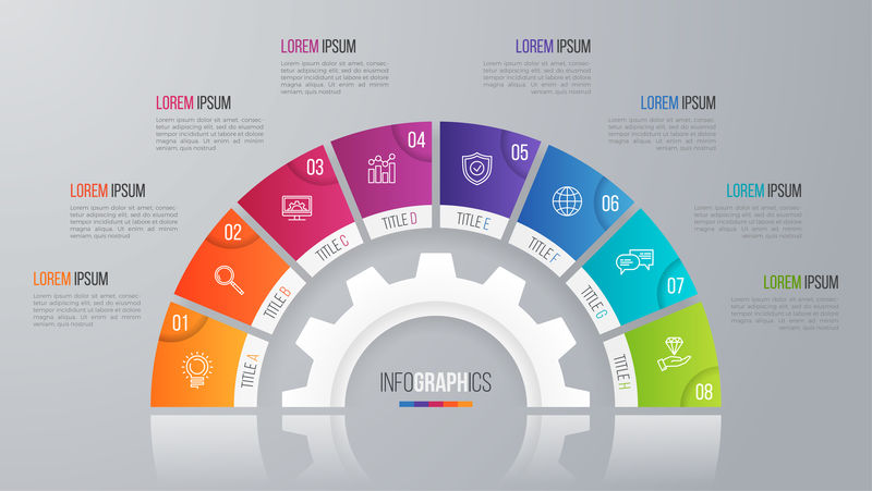 信息图形的矢量圆图模板8个选项。