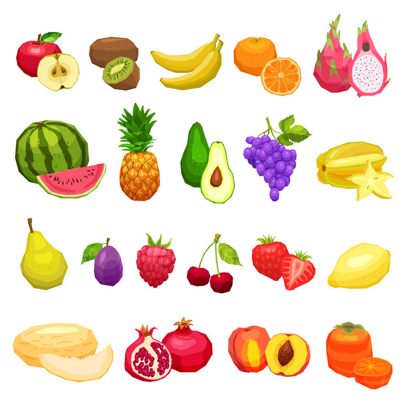 收集水果平面图标-设置在白色背景上的水果