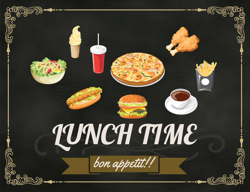 午餐菜单设计黑板上的复古风格，餐厅设计vecto
