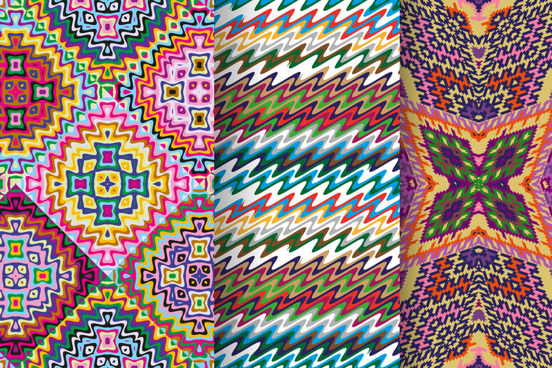 3个抽象模式的集合-无缝几何插图-布料矢量背景-布料纺织图案