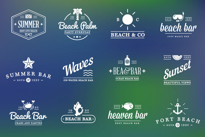 矢量沙滩酒吧元素和夏季可作为标志或图标的优质品质