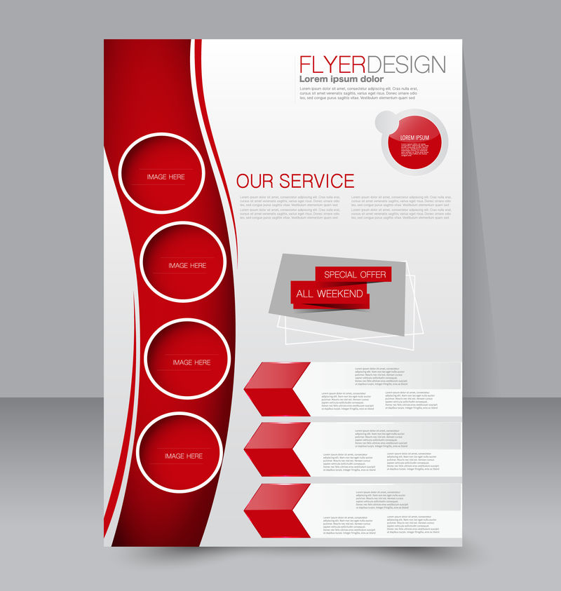 飞片模板。商业手册。编辑A4海报设计，教育，演示，网站，杂志封面。红色。