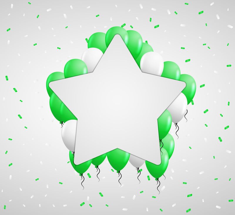 明星徽章和绿色气球