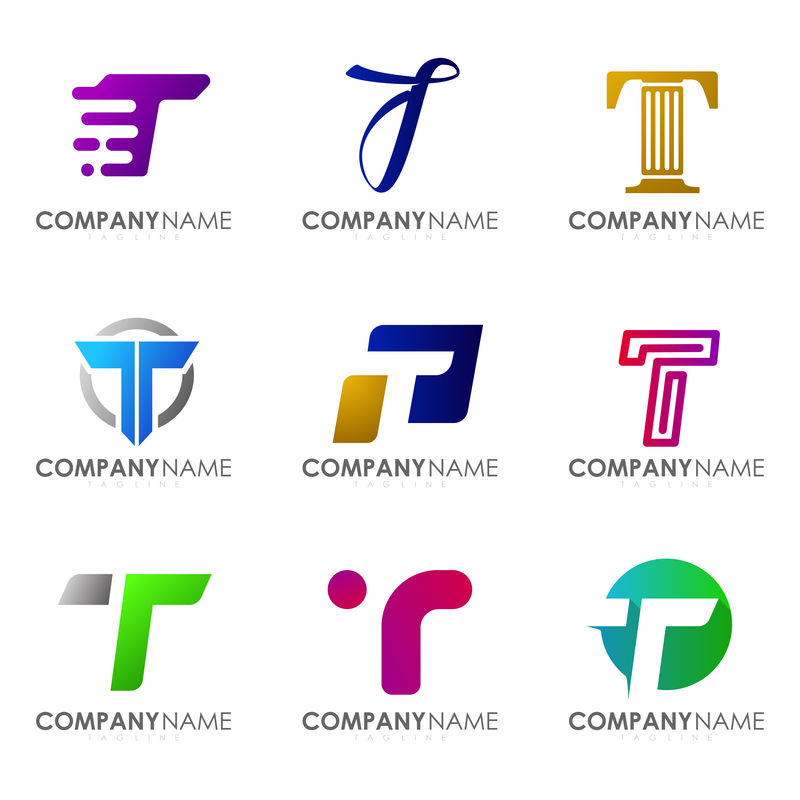 一套现代字母标志设计字母T。