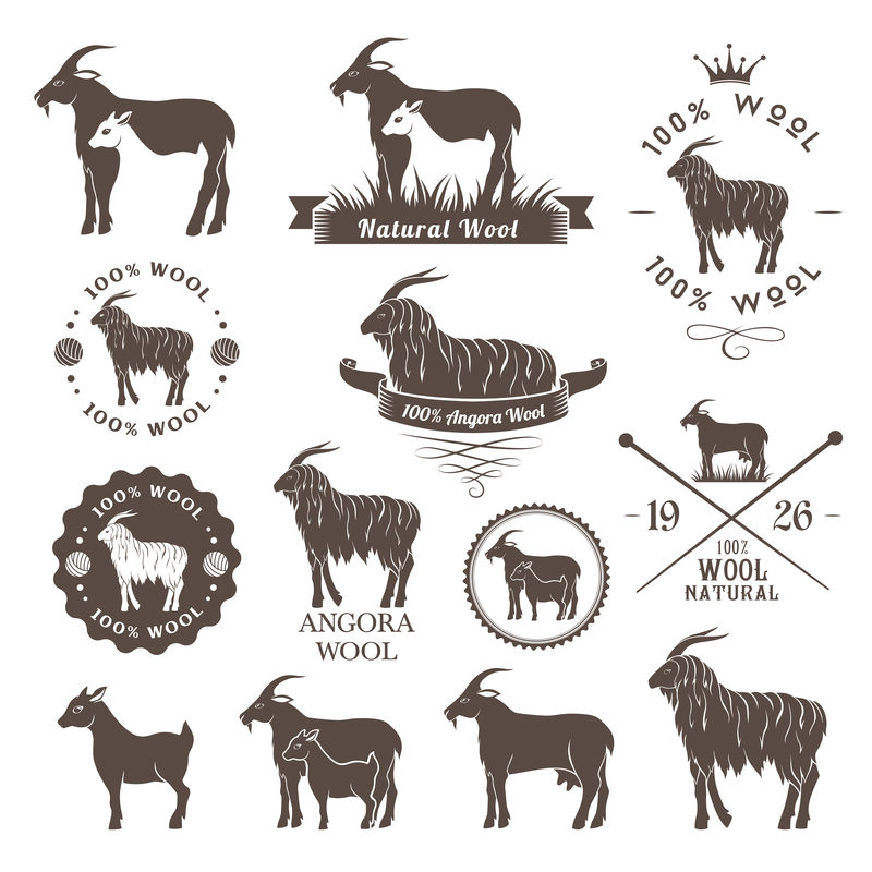 羊毛标签。安哥拉山羊徽章收藏。为cashme设置的徽标