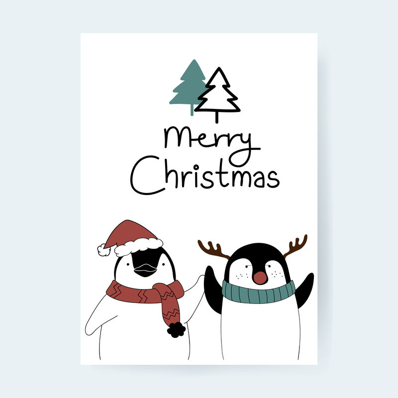 手绘企鹅祝圣诞快乐