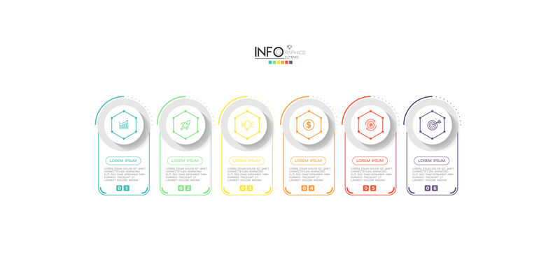 带有图标和6个选项或步骤的信息图形元素