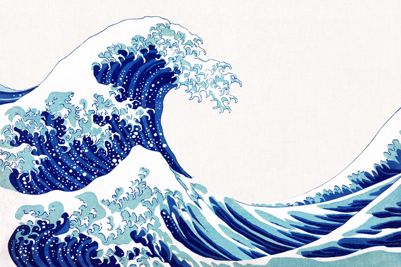 Vintage wave日本psd边框由Katsushika Hokusai混合艺术品