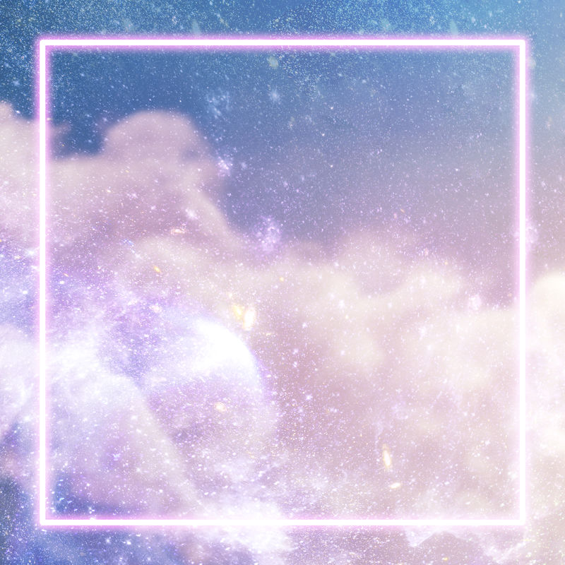 粉彩银河背景上的粉红色霓虹灯框架