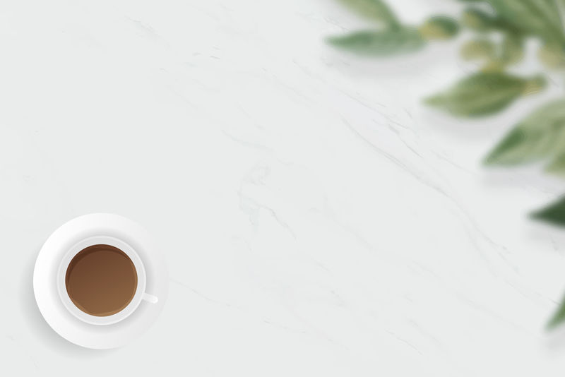 咖啡杯上的白色大理石背景模板向量