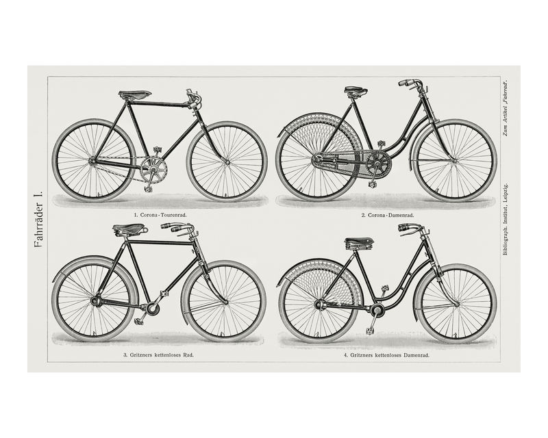 黑白不同类型的自行车复古插画墙艺术印刷和海报设计混搭从原来的艺术品