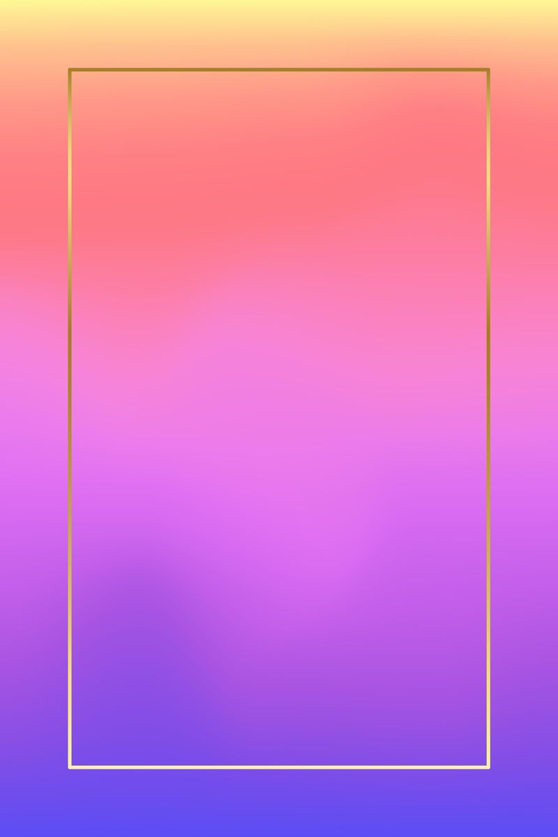 粉色和紫色全息图案背景矢量上的金框