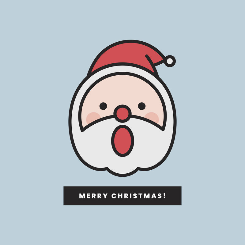 圣诞老人张嘴表情符号和圣诞快乐标志隔离在蓝色背景向量