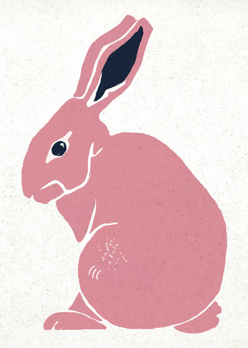 粉红兔矢量动物复古linocut插图