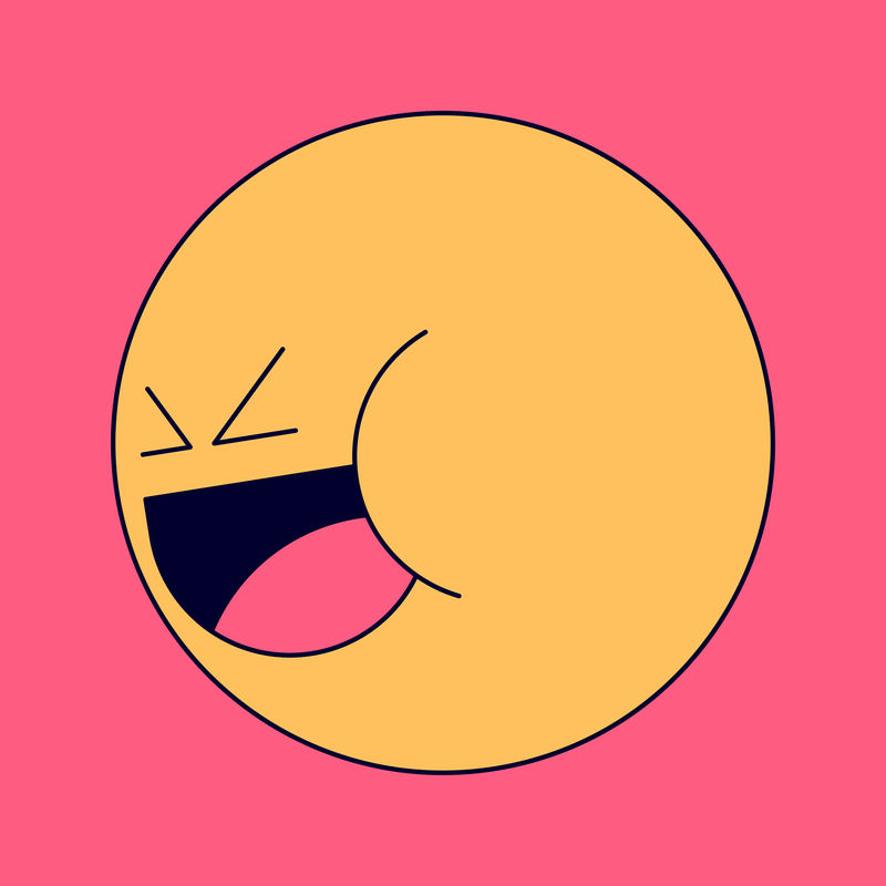 圆形黄色快乐表情符号隔离在粉红色背景向量上