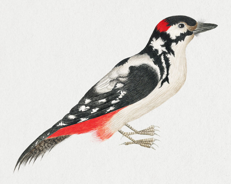 黑白斑驳的鸟psd从史密森档案馆18世纪的艺术品中重新混合而成