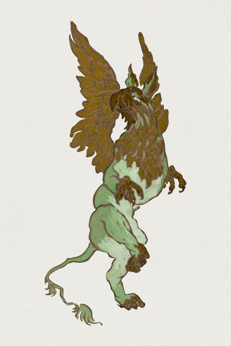 来自刘易斯·卡罗尔的《爱丽丝梦游仙境历险记》中的鹰头狮psd由威廉·彭哈洛·亨德森的插图混合而成