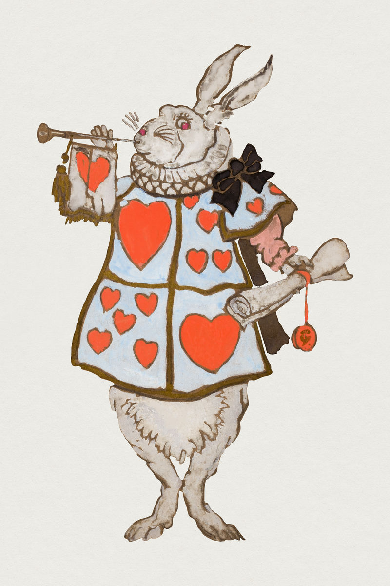 来自刘易斯·卡罗尔的《爱丽丝梦游仙境历险记》的白兔psd由威廉·彭哈洛·亨德森的插图混合而成