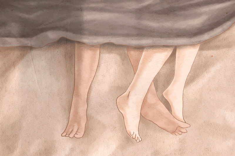 情侣在床上的脚矢量浪漫情人节手绘插图