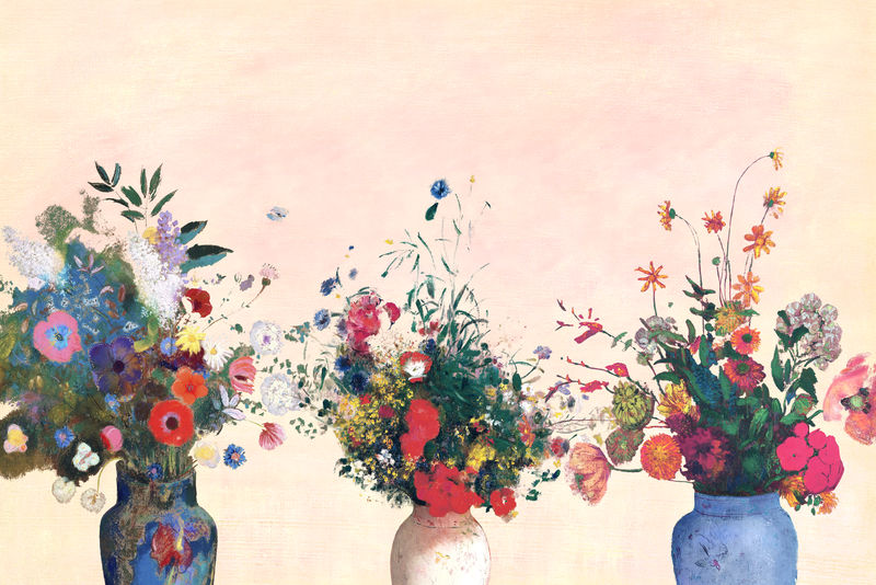 五彩缤纷的花瓶油画背景