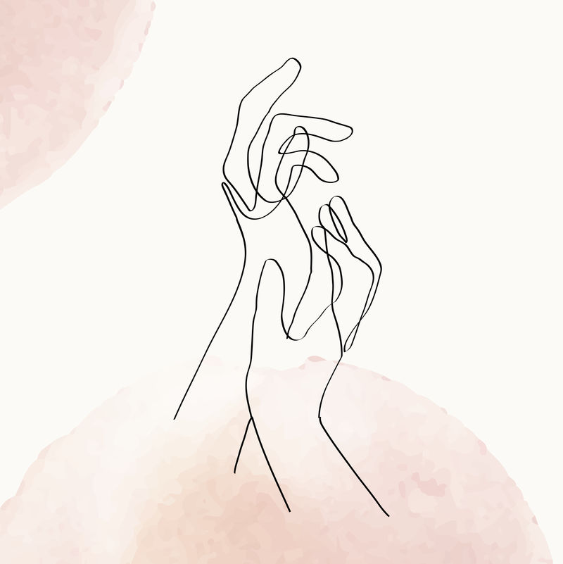女性的手线艺术psd最小插图橙色粉彩水彩背景