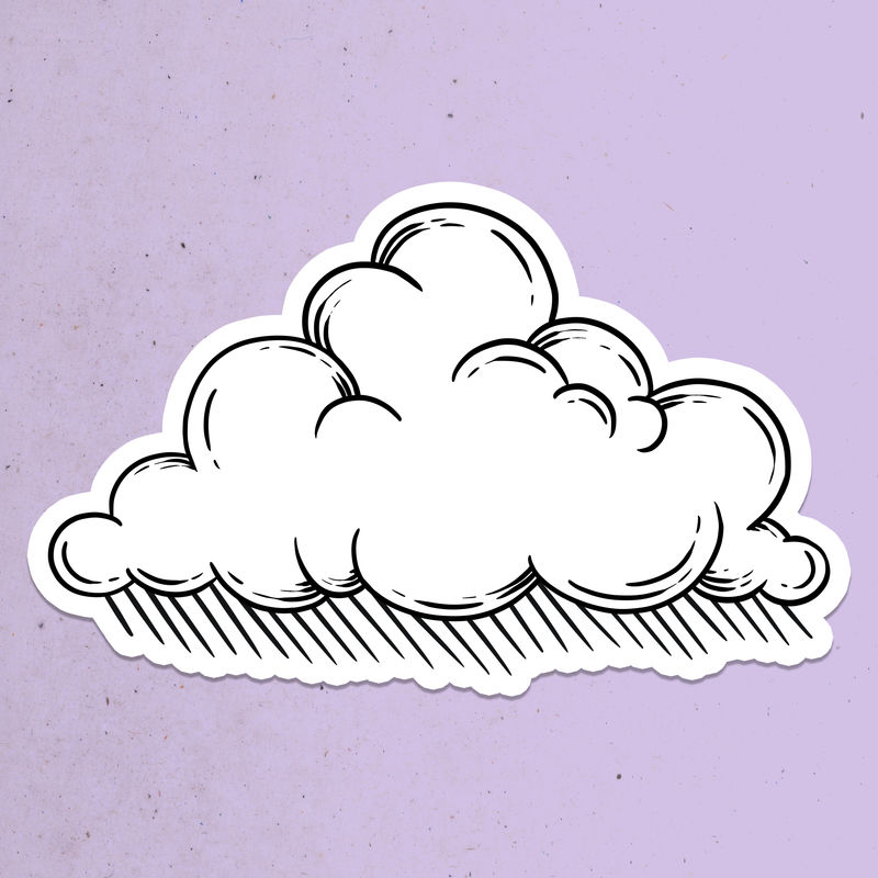 云轮廓贴纸覆盖在紫色背景上