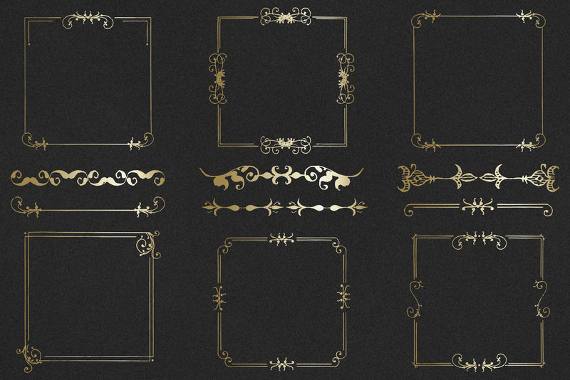 Psd金色复古框架装饰元素套装由Joris Hoefnagel和Georg Bocskay的书法模型书混合而成