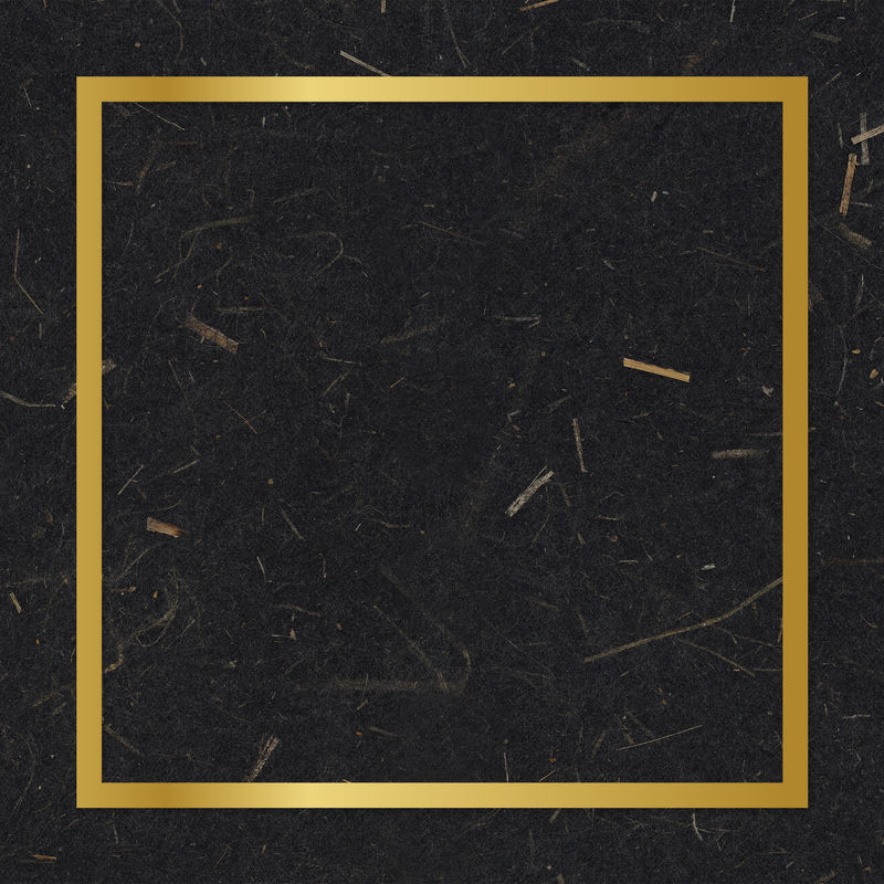黑色桑葚纸纹理背景上的金色方形框架