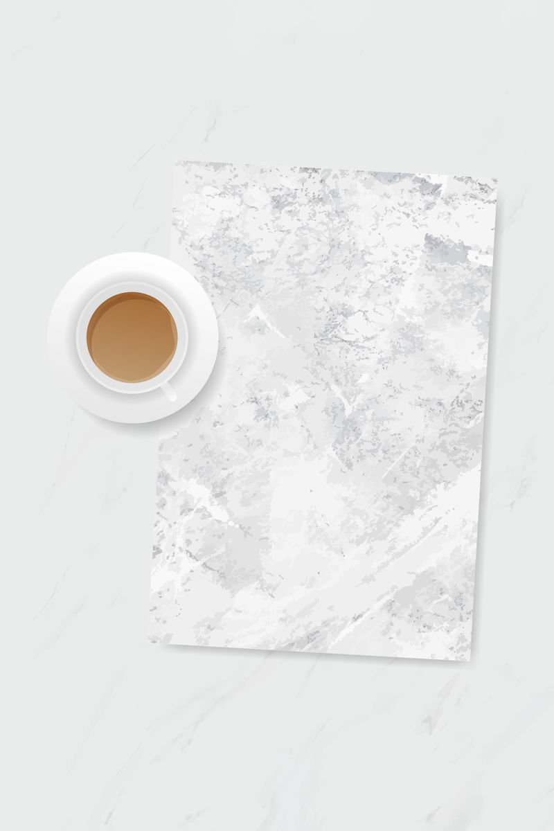 咖啡杯上的白色大理石背景模板向量