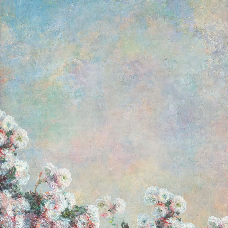 复古花卉背景向量混合从克劳德莫奈的艺术作品