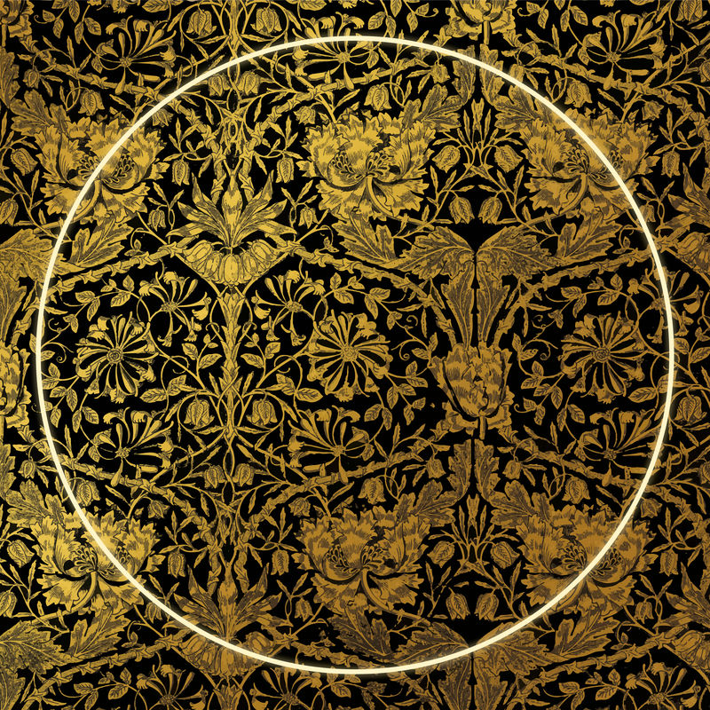 威廉·莫里斯艺术作品中的金色植物框架图案矢量混音