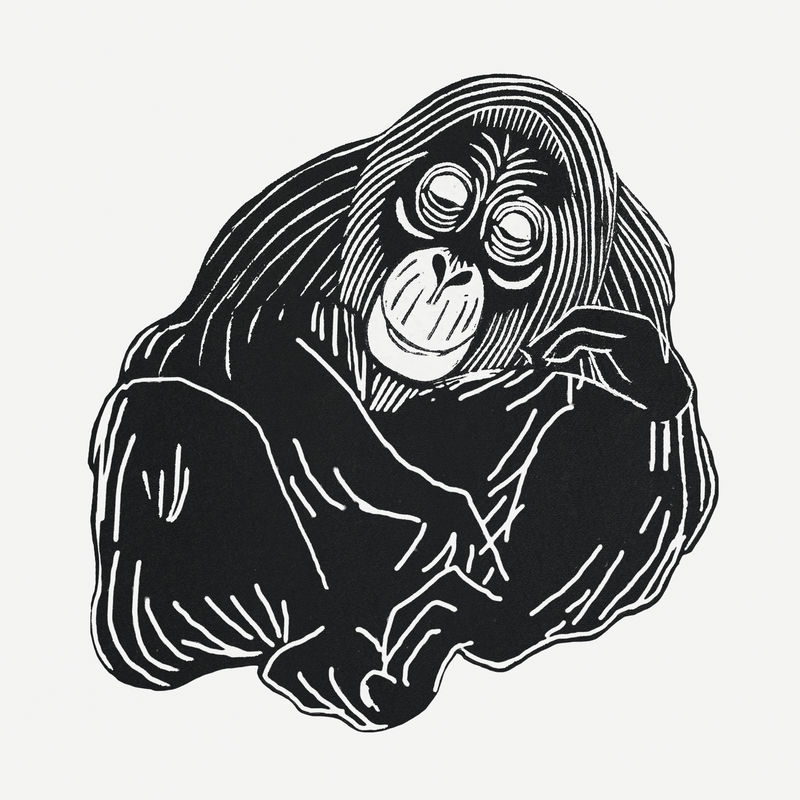复古猩猩动物艺术印刷品由塞缪尔·杰瑟伦·德梅斯基塔的艺术作品混合而成