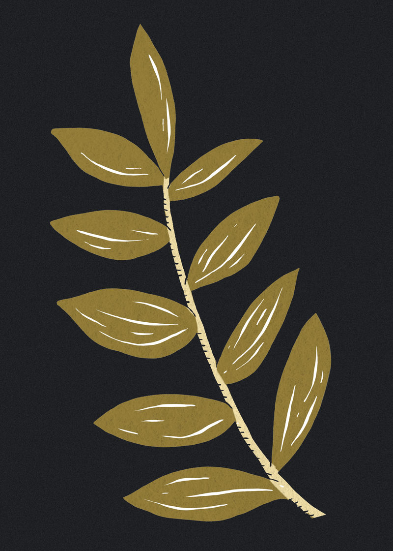 叶子植物插图psd复古金色模板图案