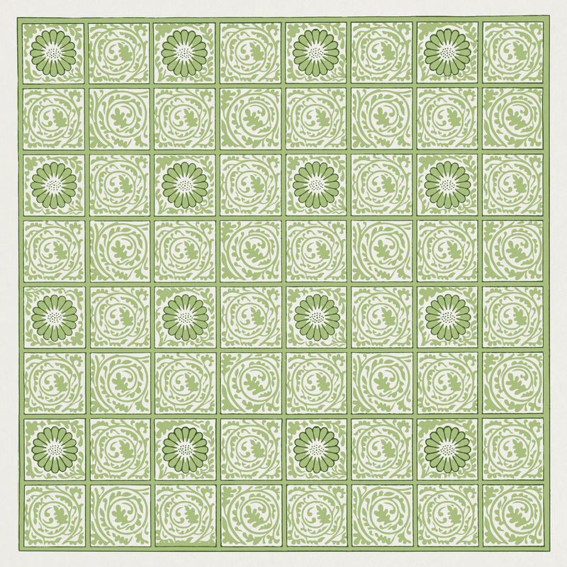 复古方形绿色花朵图案插图
