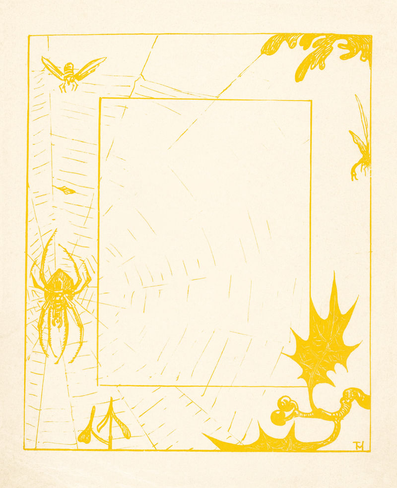复古黄色蜘蛛网框架由西奥·范·霍伊泰玛（Theo van Hoytema）的艺术品混合而成