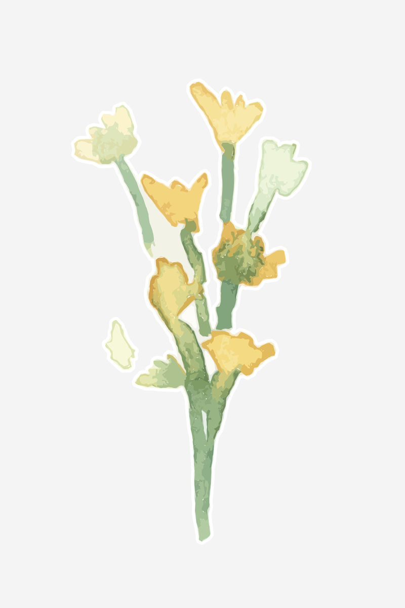 水彩花卉植物黄色psd手绘贴纸元素