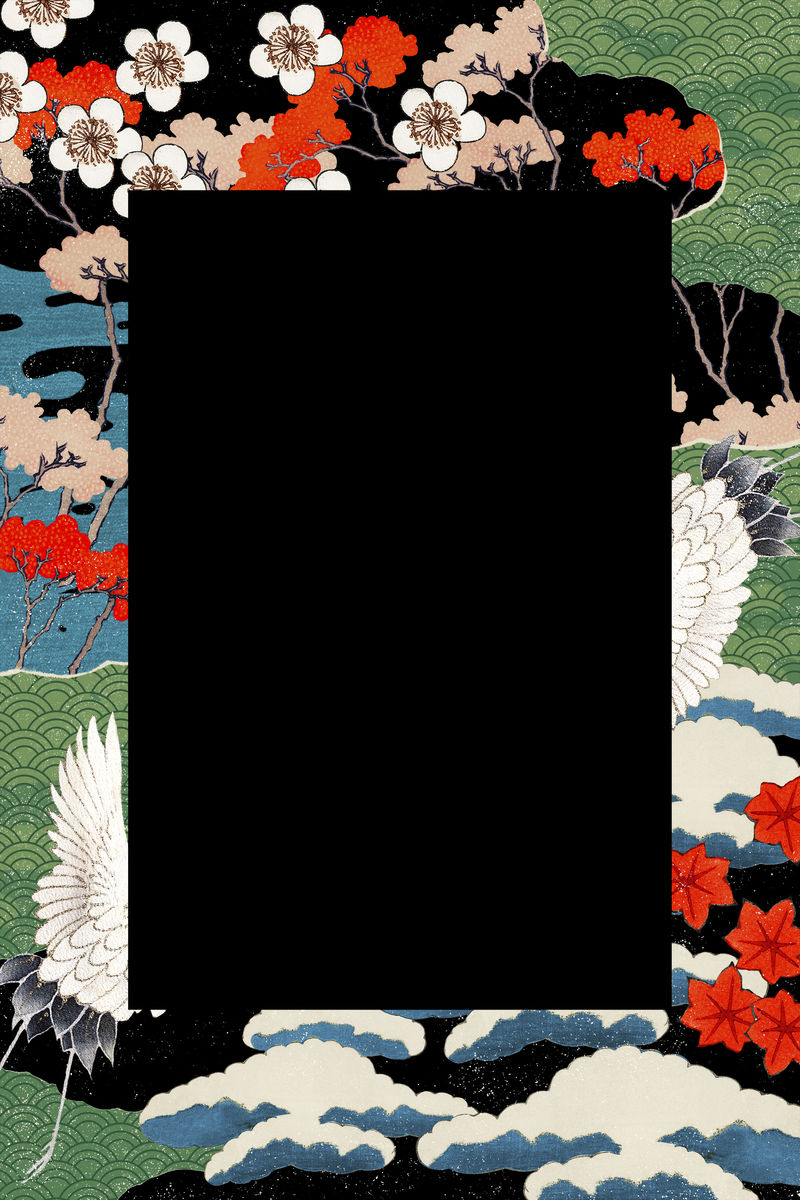 复古日本框架psd插图从公共领域的艺术品混合
