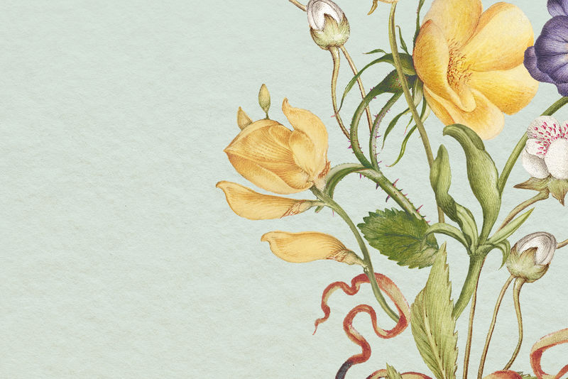 粉彩纸纹理风格的绿色花卉背景psd由Pierre Joseph Redout的艺术作品混合而成\u0026eacute；
