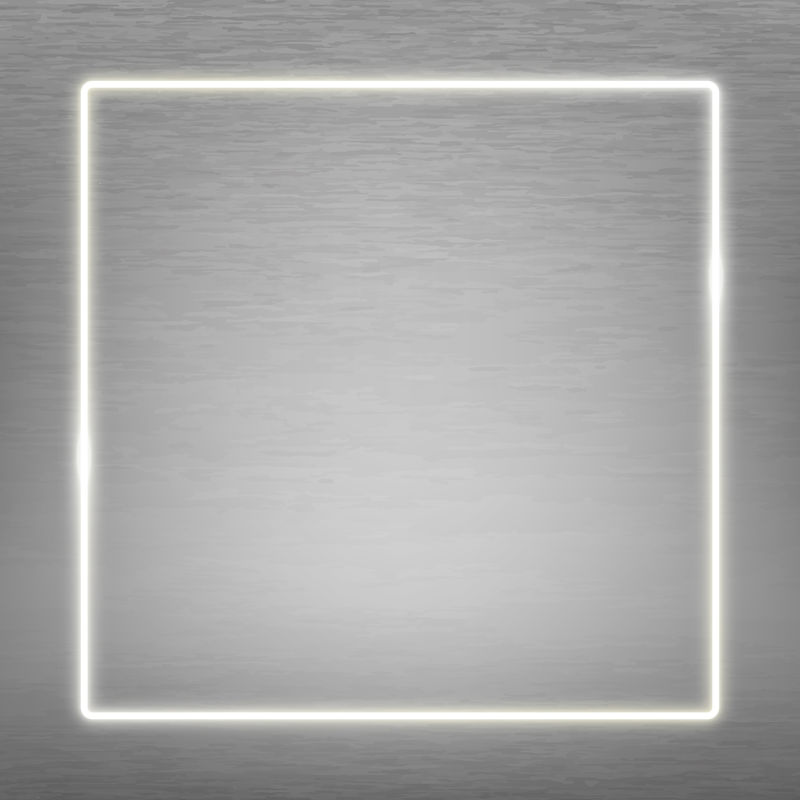 银色背景向量上的方形白色霓虹灯框架