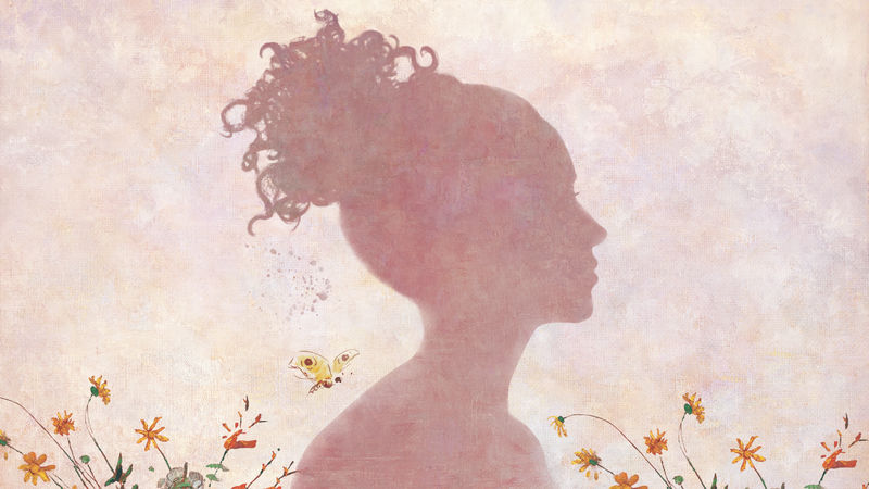 粉色油画背景插图上的女人影子