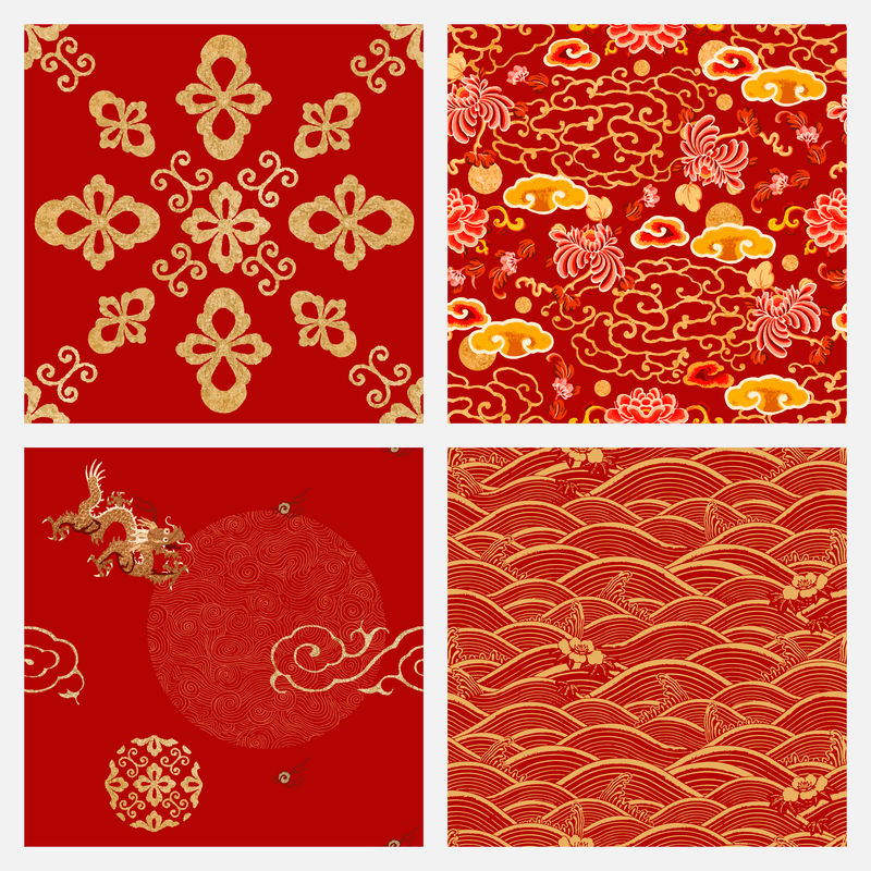 金红中国艺术矢量装饰挂件剪贴套