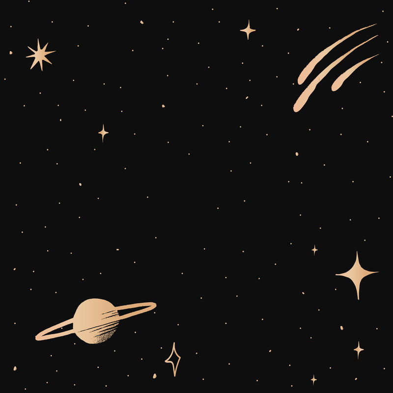 土星星系金色矢量星空边界黑色背景